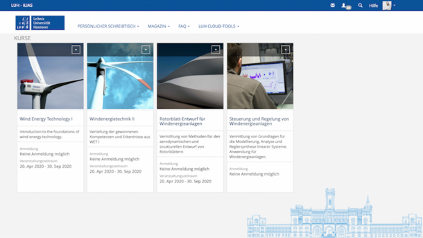 Screenshot der ILIAS-Oberfläche des Instituts für Windenergiesysteme